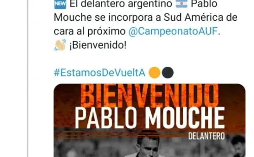 El Sud América le da la bienvenida a Mouche / FOTO: Sud América