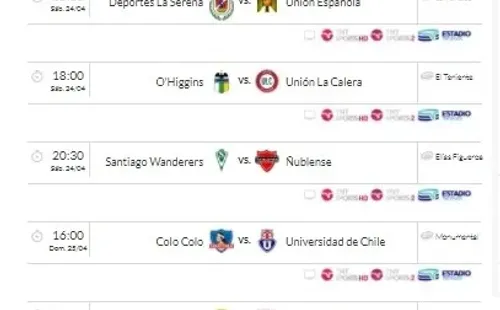 La programación de la fecha 5 del Campeonato Nacional / FOTO: ANFP
