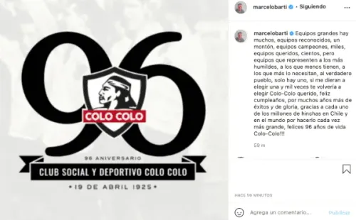 El saludo de Marcelo Barticciotto / FOTO: Instagram