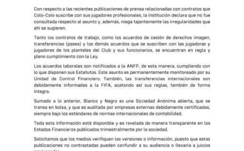El comunicado de Colo Colo.