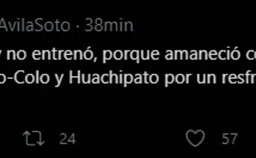 El periodista nacional dio a conocer porqué Costa no entrenó esta mañana. Fuente: Captura.