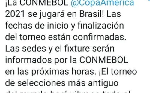 El anuncio de la Conmebol.