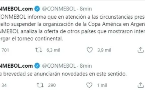 El anuncio de la Conmebol.