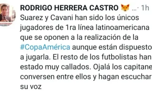 El periodista Rodrigo Herrera pide a los futbolistas que tomen postura | Foto: captura
