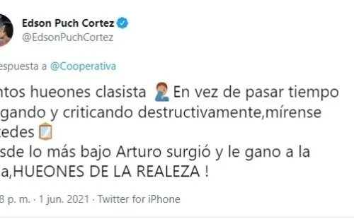 La publicación de Edson Puch en su Twitter personal. | Foto: Captura.