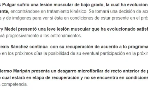 El parte médico de la Roja.