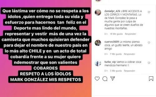 La defensa de Mendoza a Mark González en Instagram. | Foto: Captura.