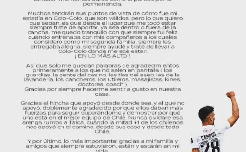 El mensaje de despedida de Felipe Campos / FOTO: Instagram