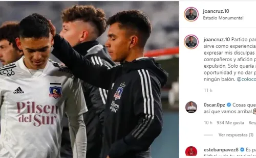 Las disculpas de Joan Cruz en su cuenta de Instagram.