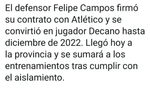 Atlético Tucumán anunció a Felipe Campos como refuerzo