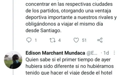 La denuncia del vicepresidente de Colo Colo / FOTO: Twitter