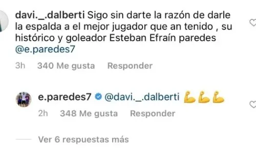 La reacción de Esteban Paredes en una publicación de TNT Sports. | Foto: Captura.