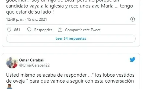 Los mensajes de Omar Carabalí en su Twitter personal. | Foto: Captura.