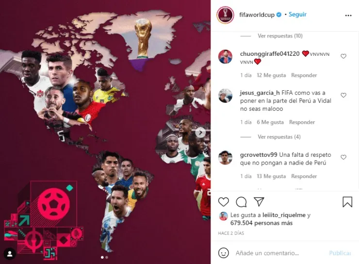 Hinchas peruanos criticaron foto de la FIFA con Arturo Vidal. (Foto: Captura)