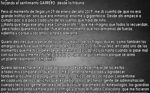 El mensaje de Parraguez en su Instagram personal. | Foto: Captura.