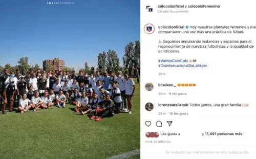El mensaje de Colo Colo en sus redes sociales por el entrenamiento mixto.