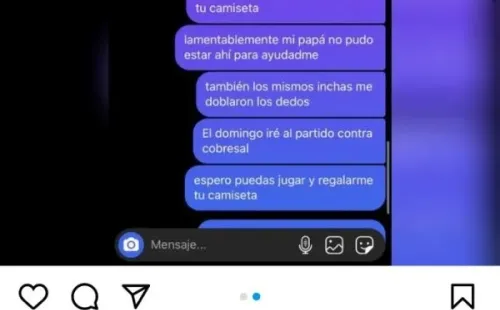 Maximiliano Falcón le prometió al joven asaltado que volverá a regalarle su camiseta. Fuente: Captura.