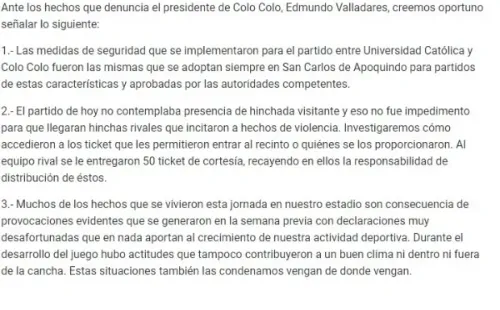 Comunicado oficial de Cruzados