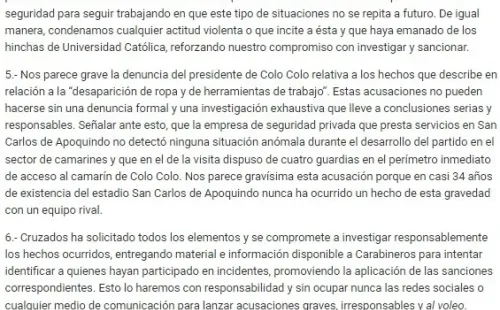 Comunicado oficial de Cruzados