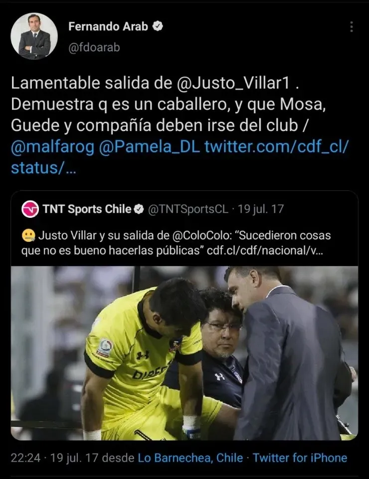 Fernando Arab en su cuenta de Twitter
