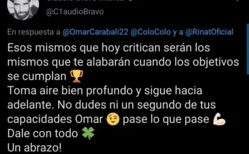 El mensaje de Claudio Bravo a Omar Carabalí. Imagen captura de pantalla