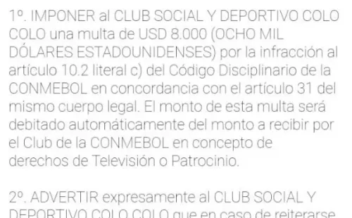 CONMEBOL sanciona nuevamente a Colo Colo.