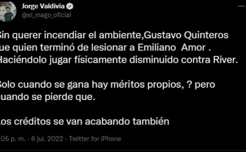 Jorge Valdivia lanza crítica a Gustavo Quinteros | Imagen: Captura de Pantalla