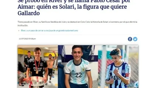 TyC Sports llevó una completa historia de Pablo Solari en su sitio web. | Foto: Captura.