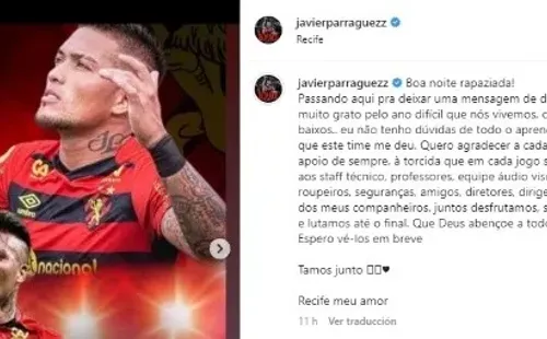 El mensaje de despedida de Javier Parraguez de Sport Recife | Imagen: Captura