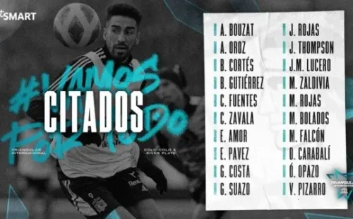 Los citados de Colo Colo ante River Plate | Imagen: Colo Colo