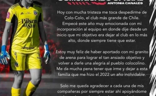 Antonia Canales se despide de Colo Colo en su cuenta de Instagram
