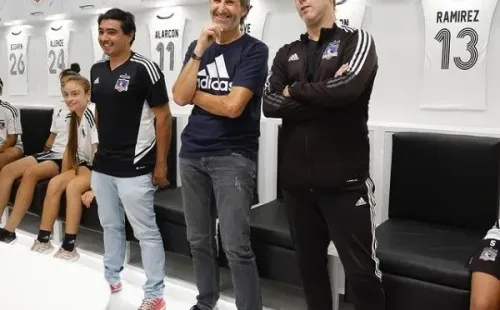 Luis Mena y Daniel Morón en la presentación del nuevo camarín. / Foto: Colo Colo