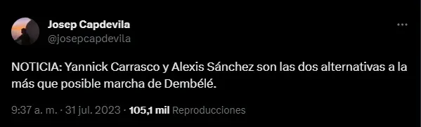 El periodista Josep Capdevila avisa del interés del Barcelona por Alexis Sánchez.