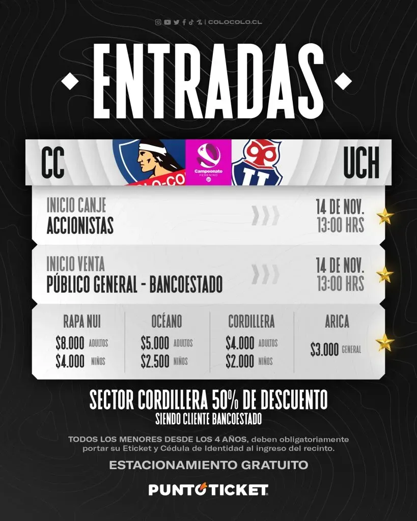 Colo Colo anuncia la venta de entradas para enfrentar a la U. Fuente: Colo Colo Femenino