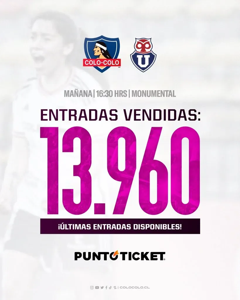 Colo Colo anunció 13.960 entradas vendidas ante la U. Fuente: Colo Colo Femenino