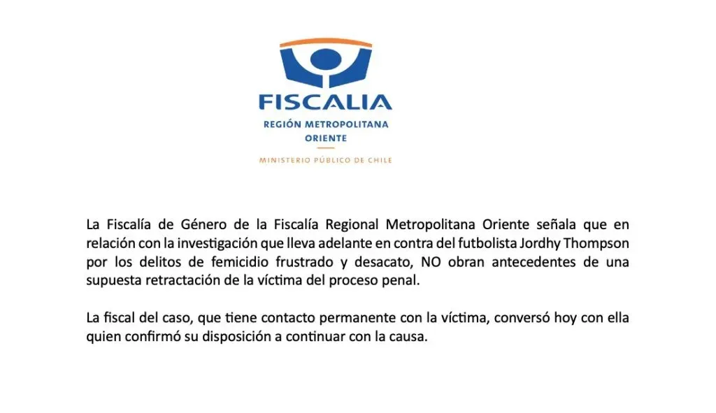 Comunicado Fiscalía Regional Metropolitana Oriente. Imagen: X de Fiscalía Oriente