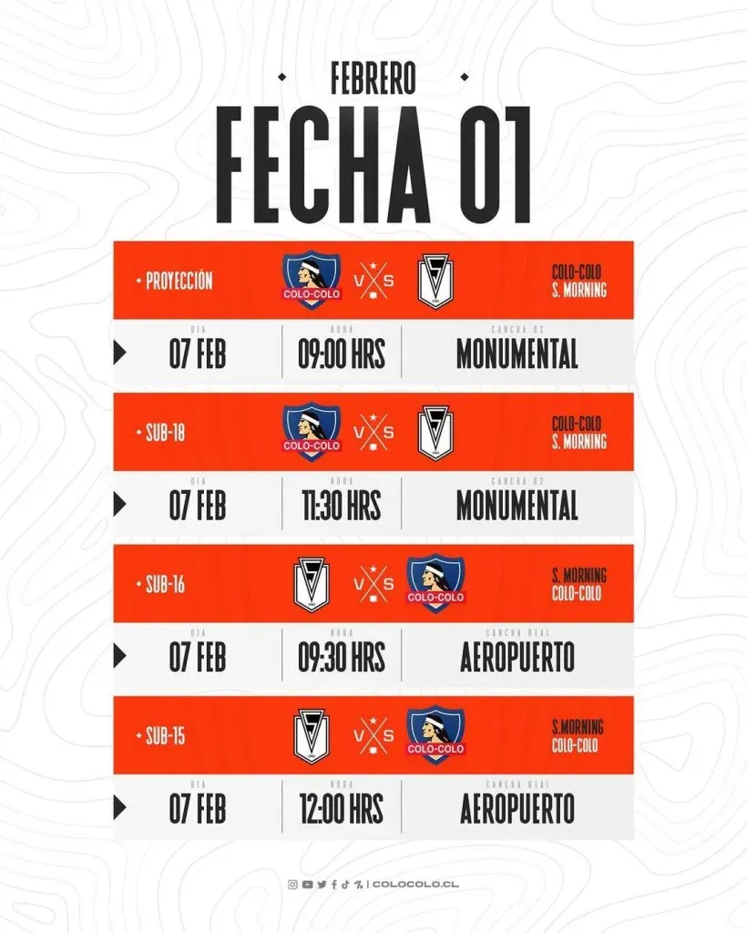 La programación de la Copa Futuro. Imagen: Colo Colo Oficial