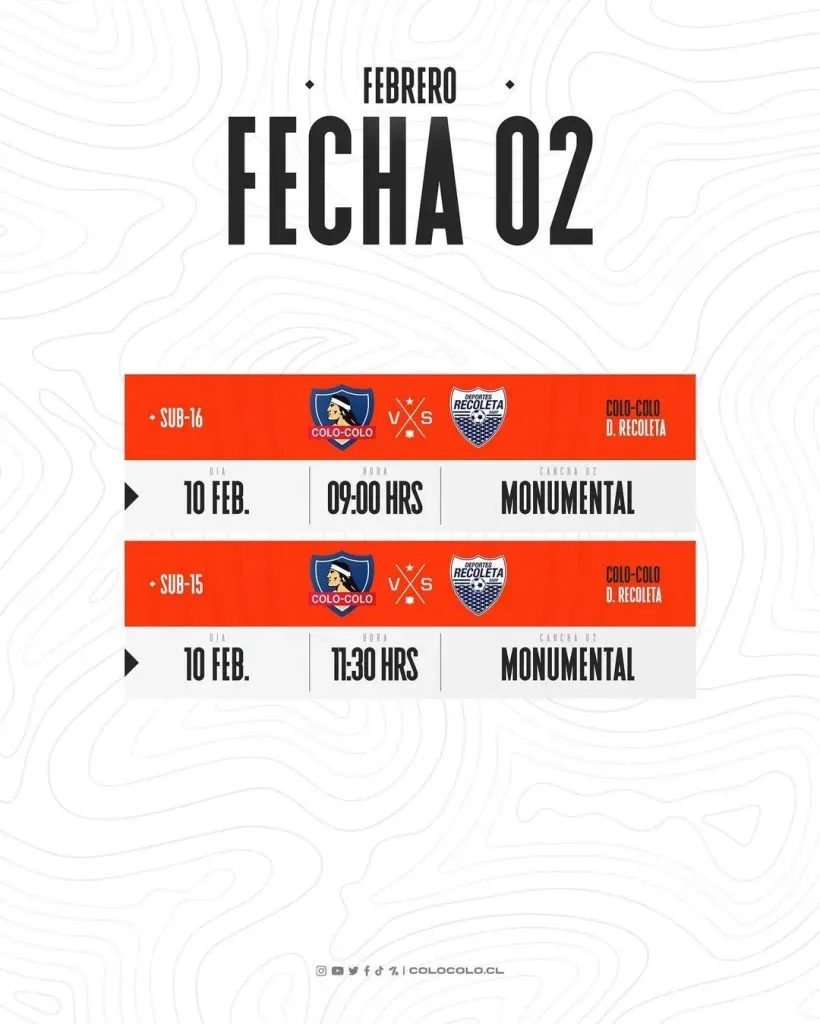 La programación de Colo Colo Fútbol Joven para esta temporada. Imagen: Colo Colo Fútbol Joven