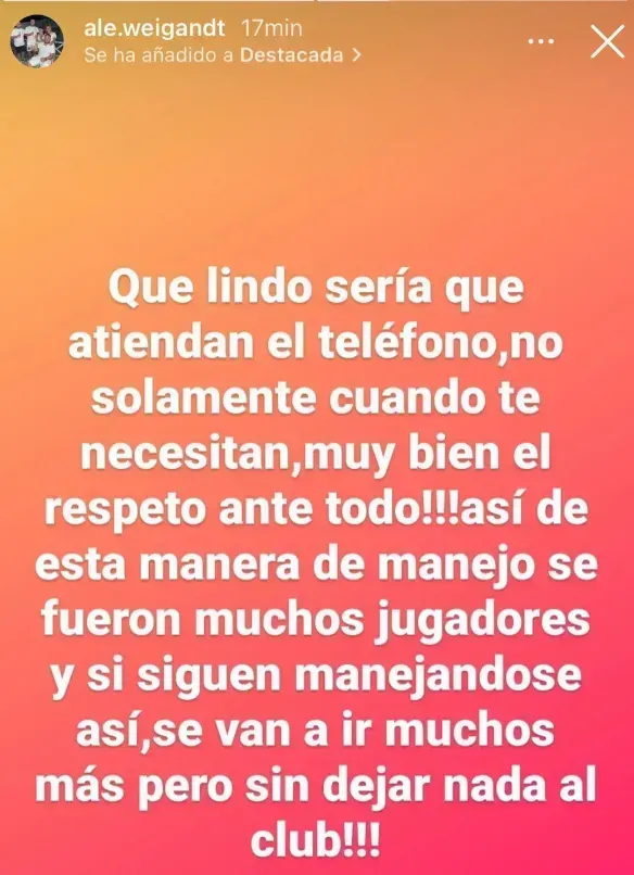 Mensaje del papá de Marcelo Weigandt.