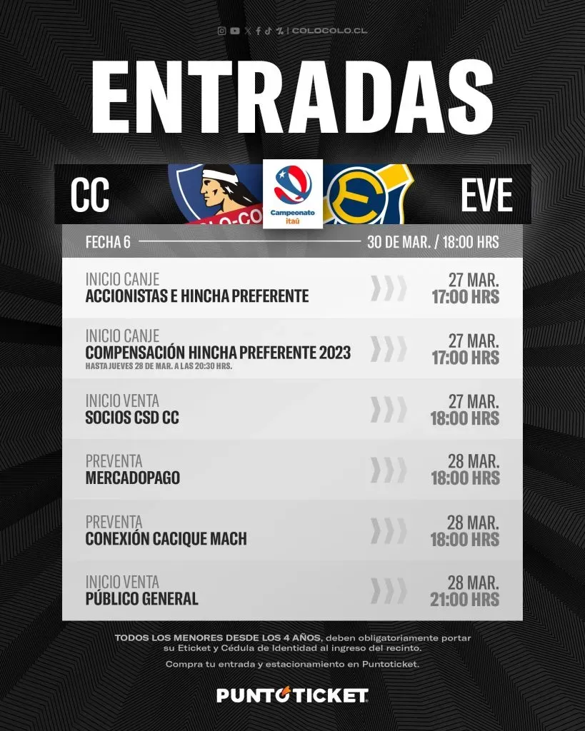 Entradas para Colo Colo vs Everton. (Foto: @ColoColo)