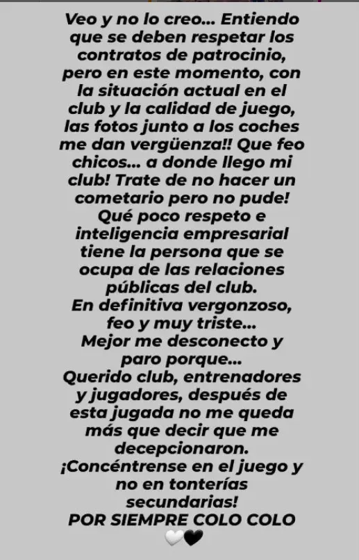 La crítica de Lana Tonci tras la actividad con los autos en el Estadio Monumental. Imagen: Instagram Lana Tonci