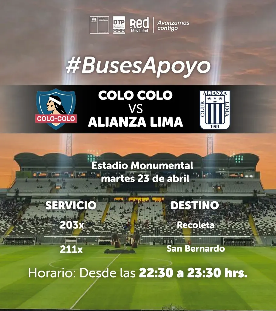Buses de apoyo para la salida del partido de Colo Colo vs Alianza Lima.
