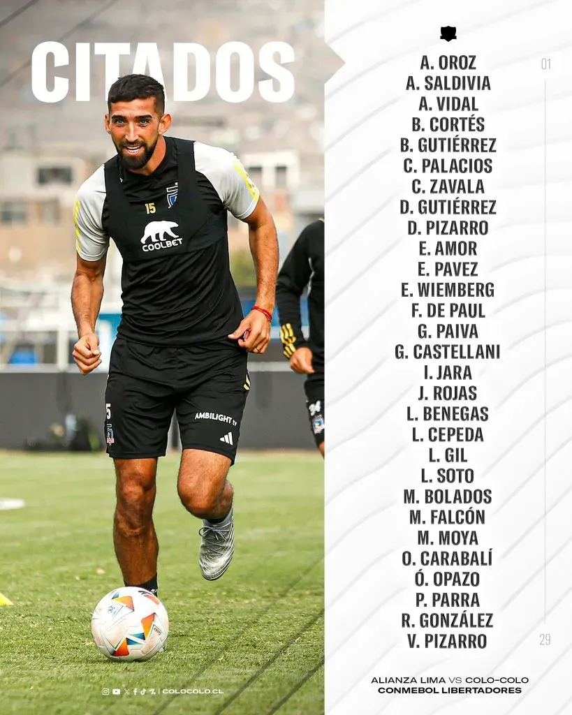 Los citados de Colo Colo ante Alianza Lima. Imagen: X de Colo Colo