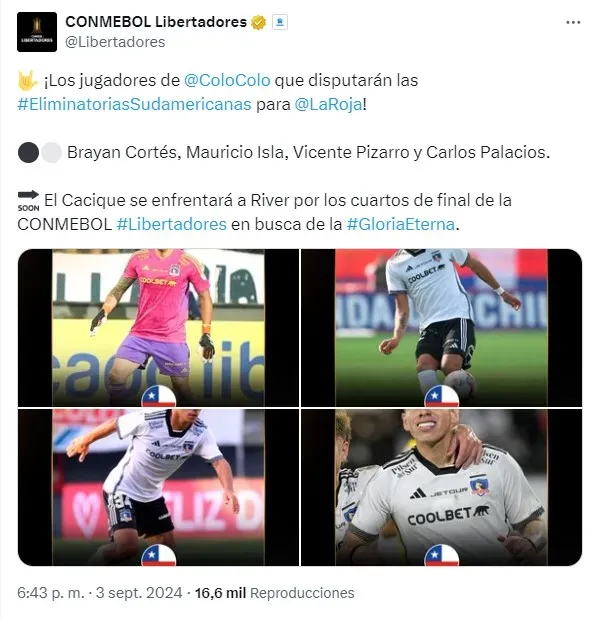 La publicación de la Copa Libertadores.