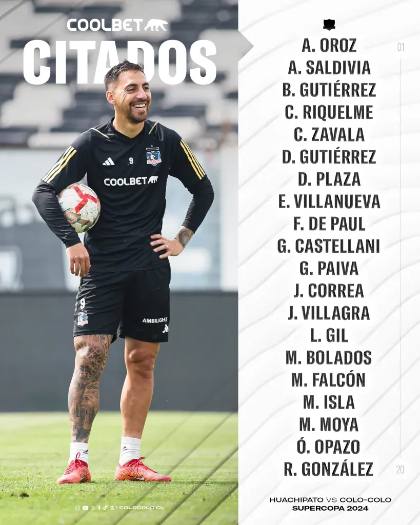 Los citados albos para la Supercopa vs Huachipato: (Foto: @ColoColo)