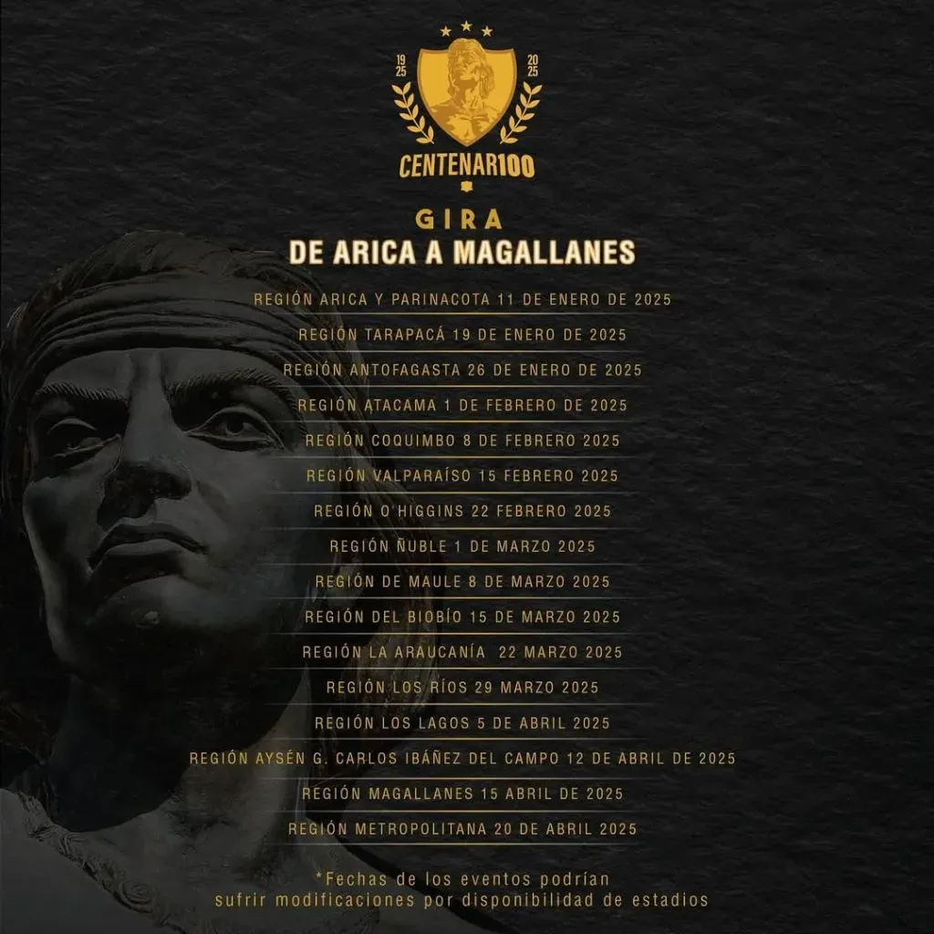 Las fechas para la Gira Centenario. (Foto: 
giracentenariocolocolo)
