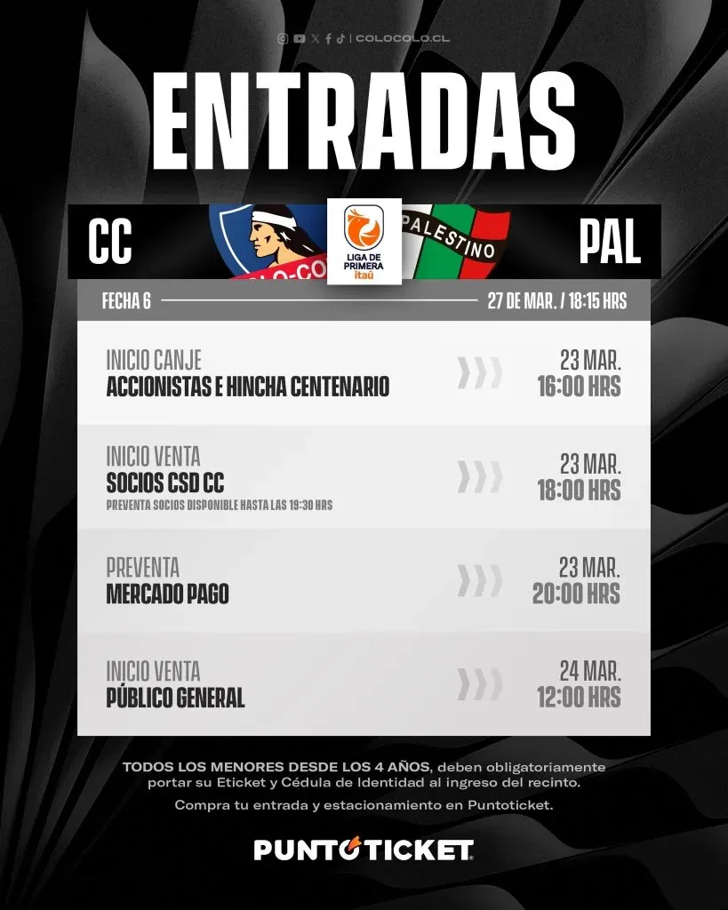 Entradas para el partido con Palestino. (Foto: @ColoColo)