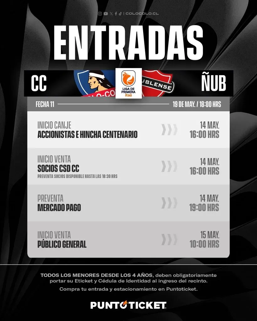 Información de venta de entradas para el lunes. (Foto: @ColoColo)