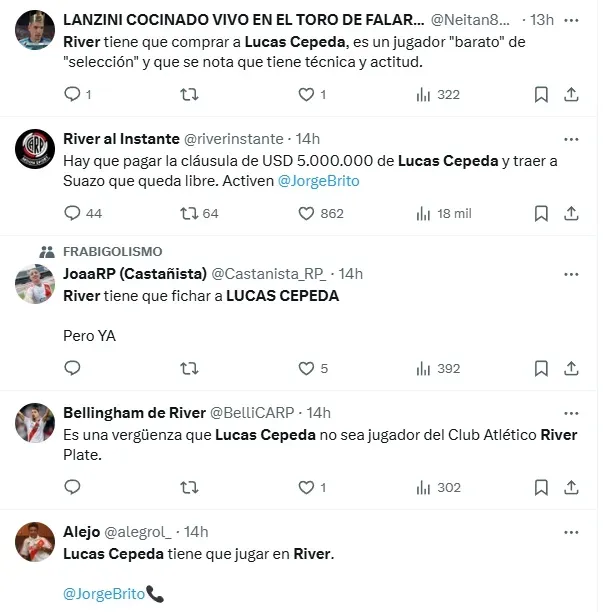 Comentarios de hinchas por Lucas Cepeda.