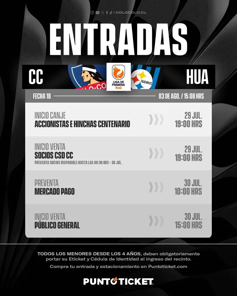Entradas para el partido del domingo. (Foto: @ColoColo)